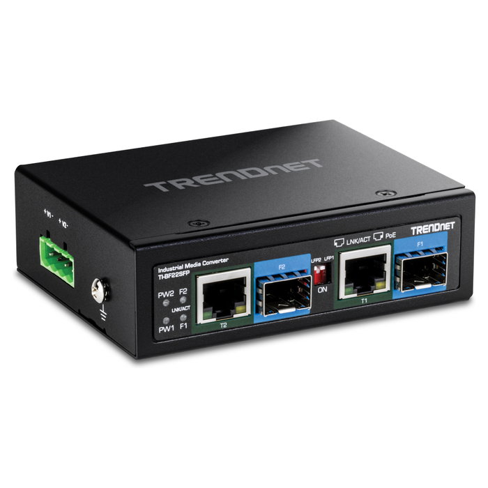 Trendnet TI-BF22SFP Convertidor de Medios Industrial 2 Puertos SFP a Gigabit PoE++ Negro Trendnet TI-BF22SFP Convertidor de Medios Industrial 2 Puertos SFP a Gigabit PoE++ Negro