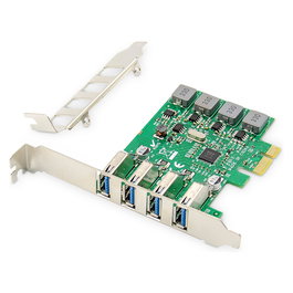 Digitus Tarjeta Add-On PCI Express USB 3.0 PCIe de 4 puertos, USB 3.2 Gen 1, Factor de forma Full-height / Low-profile, Compatible con Windows 10/7/8/8.1 y Linux