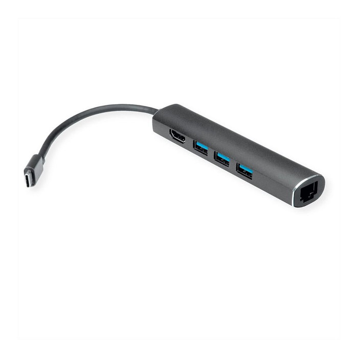 VALUE 12.99.1043 Dockingstation USB Tipo C con HDMI 4K, 3x USB Tipo A y Gigabit Ethernet, Gris VALUE 12.99.1043 Dockingstation USB Tipo C con HDMI 4K, 3x USB Tipo A y Gigabit Ethernet, Gris