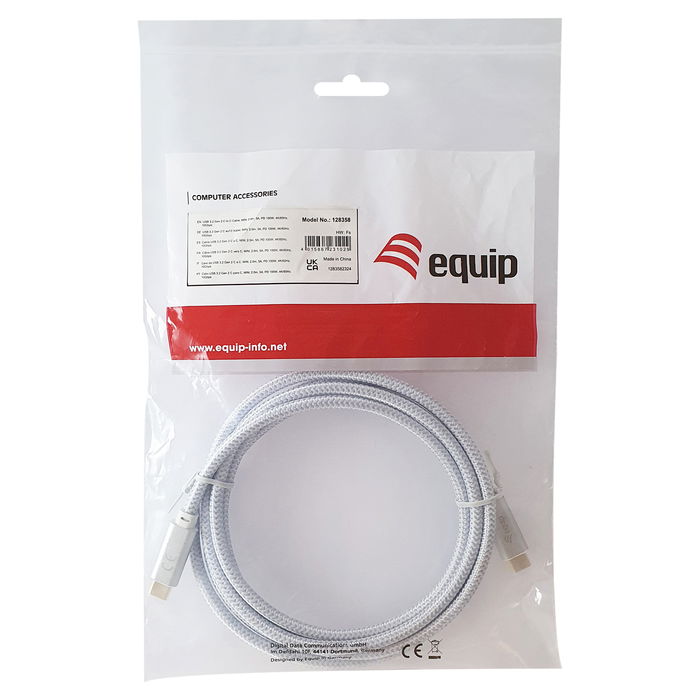 EQUIP 128360 Cable USB-C 3.2 Macho a Macho 3.00m PD 100W 4K/60Hz Blanco