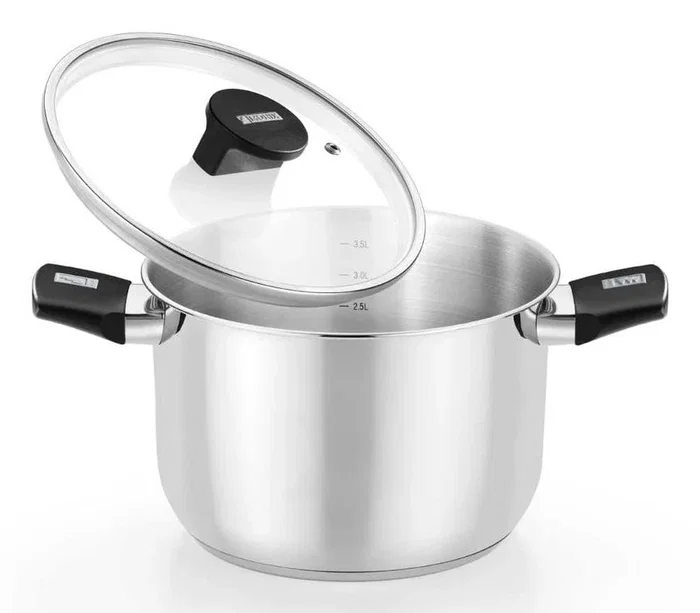 Monix M240218 Olla Sopera de Acero Inoxidable 18 cm 3 Litros con Tapa de Vidrio y Asas de Baquelita, Apta para Inducción