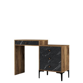 Hanah Home Mesa de Maquillaje Lizbon 555 Nogal y Negro, Tocador con Cajones 124cm Ancho, 84.7cm Alto, 40cm Fondo