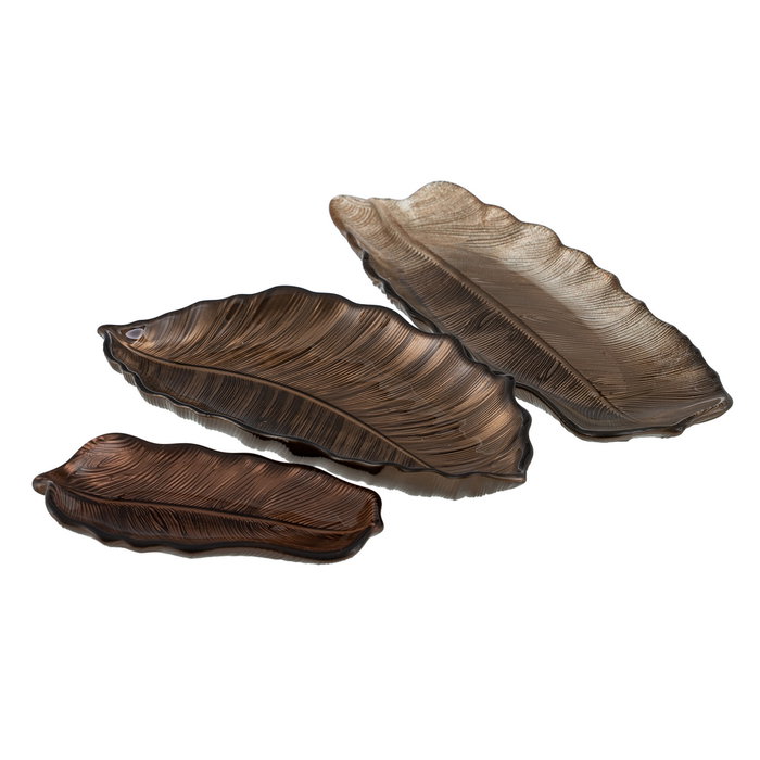 Bandeja Hoja Marrón Cristal Decoración 21 cm (Set de 2)