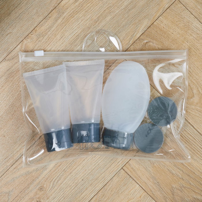 Jet Lag Kit Viaje 3 Frascos 80ml/50ml y 2 Botes 12ml con Bolsa Zip