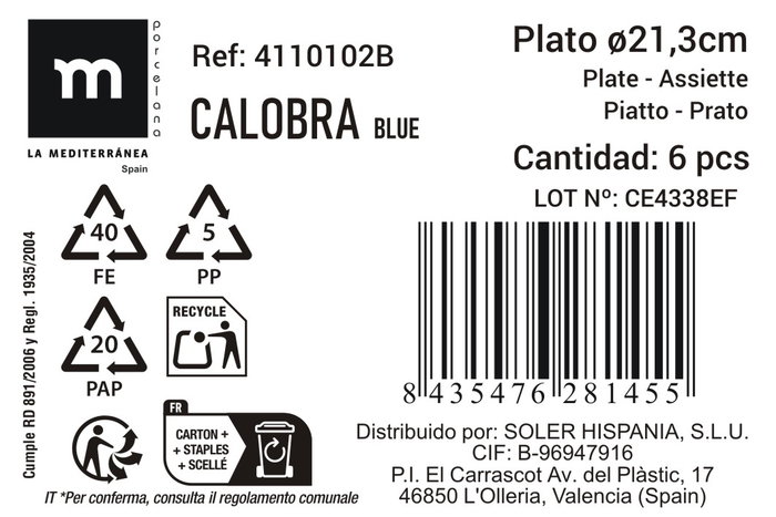 La Mediterranea Plato de Postre Calobra Azul ø21,3cm