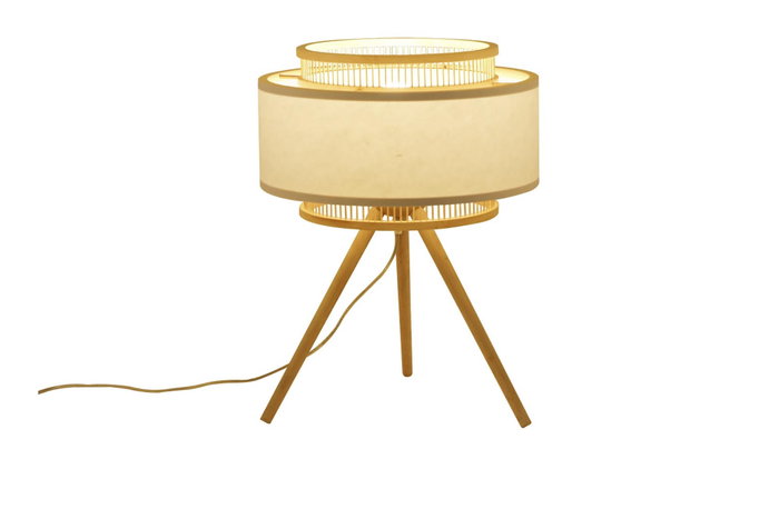 DKD Home Decor Lámpara de Sobremesa de Bambú y Poliéster E27