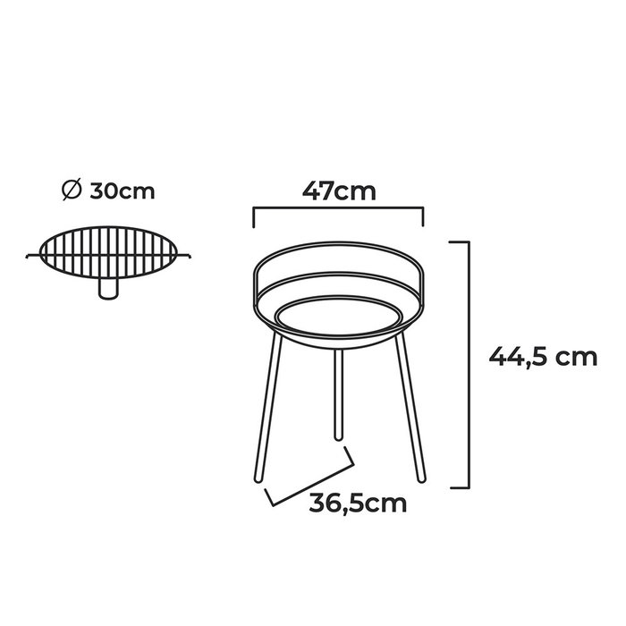 Gourmet Kitchen Barbacoa de Carbón 3 Patas Negra Roja, Parrilla en 2 Alturas, Metal Acero Cromado Ø33x44.5 cm