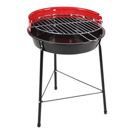 Gourmet Kitchen Barbacoa de Carbón 3 Patas Negra Roja, Parrilla en 2 Alturas, Metal Acero Cromado Ø33x44.5 cm