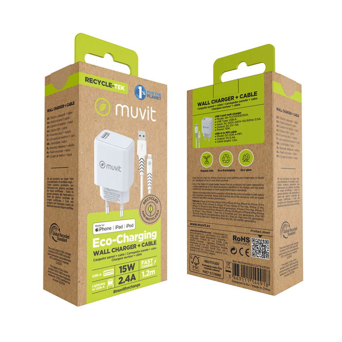 Cargador de Pared Muvit Blanco 12 W Cargador de Pared Muvit Blanco 12 W