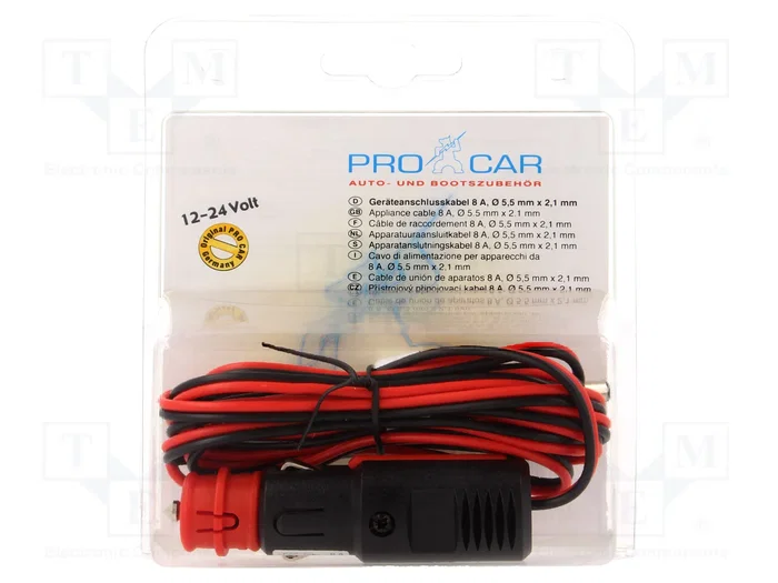 PRO CAR Alimentador de coche con cable DC 5,5/2,1 enchufe 8A Negro