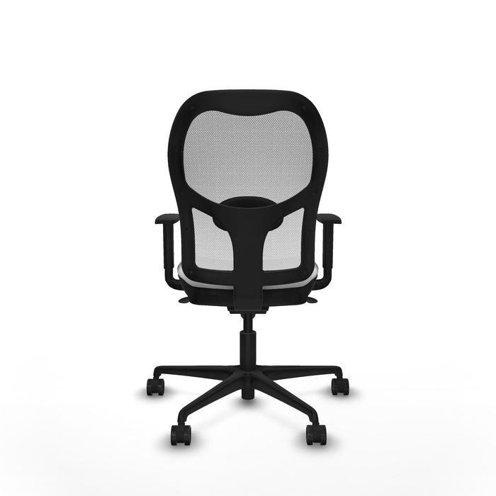 Silla de oficina Jorquera con mecanismo Sincro tapizada con Tela color Blanco. Equipada con lumbar 1D, Brazos 1D y Ruedas 65mm nailon