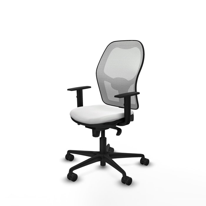 Silla de oficina Jorquera con mecanismo Sincro tapizada con Tela color Blanco. Equipada con lumbar 1D, Brazos 1D y Ruedas 65mm nailon