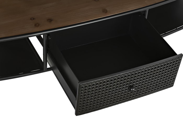 DKD Home Decor Mueble TV Loft Negro Marron Abeto Metal 150 x 58 x 39 cm