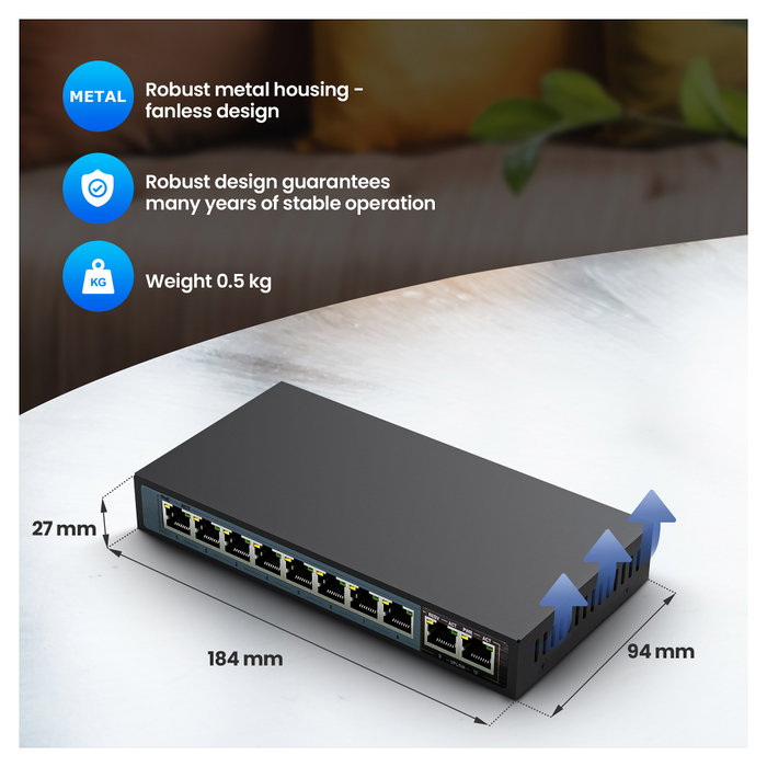 Extralink Ceres EX-SF1008P Switch PoE de 10 Puertos (8x PoE/PoE+)