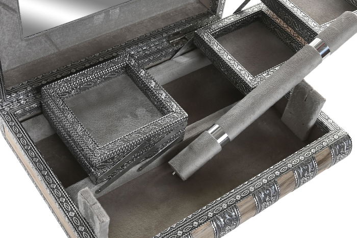 DKD Home Decor Joyero Marron Plateado Madera y Aluminio (2 Unidades) 27 x 21 x 7 cm