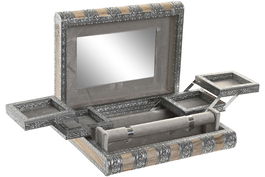 DKD Home Decor Joyero Marron Plateado Madera y Aluminio (2 Unidades) 27 x 21 x 7 cm