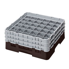 CAMBRO - 36S638-167 - Cesta de lavado 36 comp. 3 alturas - 7,2 cm Ø máx. - alt. máx. 17,6 cm - 50 x 50 x 22,5 cm - Castaño