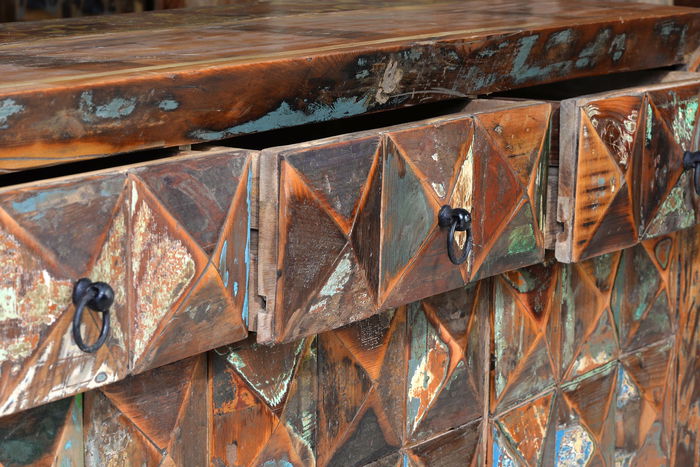 Giner Y Colomer Aparador Madera Reciclada Multicolor 90x150 cm 3 Cajones 3 Puertas