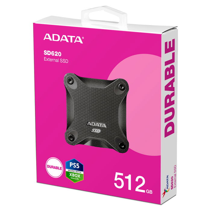 ADATA SD620 Disco Duro SSD Externo 512 GB Negro, USB 3.2 Gen 2 (10 Gbit/s, 520 MB/s) con Conector Micro-USB B