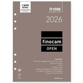 Finocam Recambio Anual Agenda De Anillas Open R1098 1000 155x215 mm 1Dp 2026 para Organización Personal y Profesional