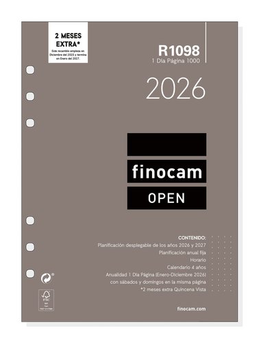 Finocam Recambio Anual Agenda de Anillas Open R1098 2026 155x215mm 1DP Finocam Recambio Anual Agenda de Anillas Open R1098 2026 155x215mm 1DP
