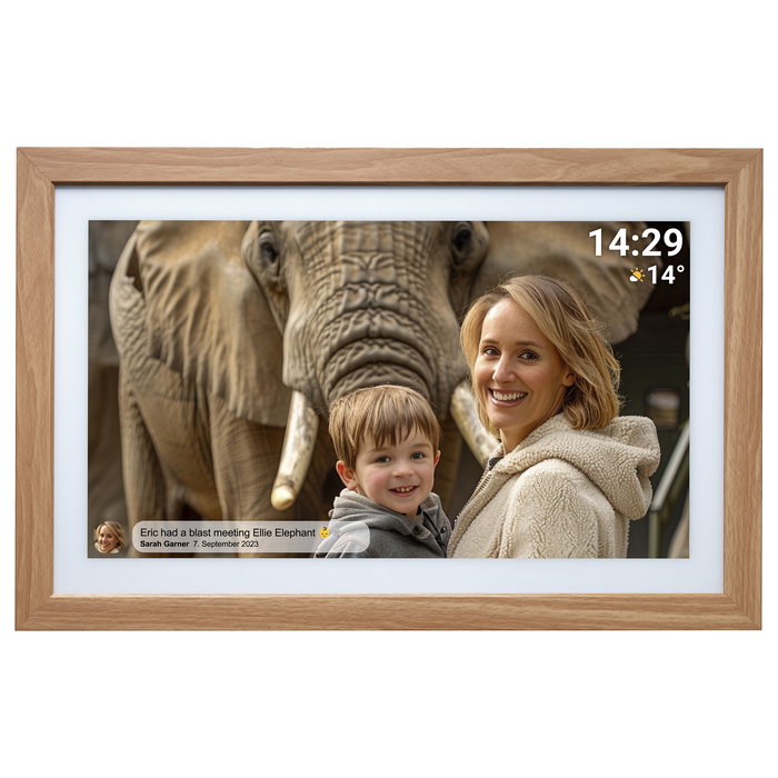 Denver Frameo PFF-2162LW Marco Digital de 21.5 Pulgadas, 1920x1080 Full HD, Pantalla IPS Táctil, WiFi, 32 GB, Alimentación CA, Color Marrón Claro