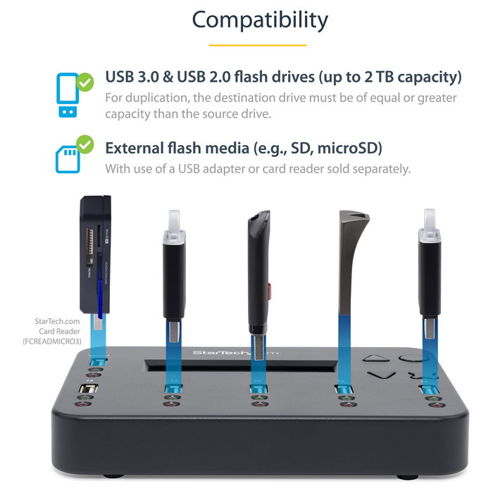 StarTech.com Duplicador USB 2.0 1:5 Autónomo para Pendrives y Tarjetas de Memoria - Clonador y Borrador con Pantalla LCD, Hasta 1.5 GB/min - Negro StarTech.com Duplicador USB 2.0 1:5 Autónomo para Pendrives y Tarjetas de Memoria - Clonador y Borrador con Pantalla LCD, Hasta 1.5 GB/min - Negro