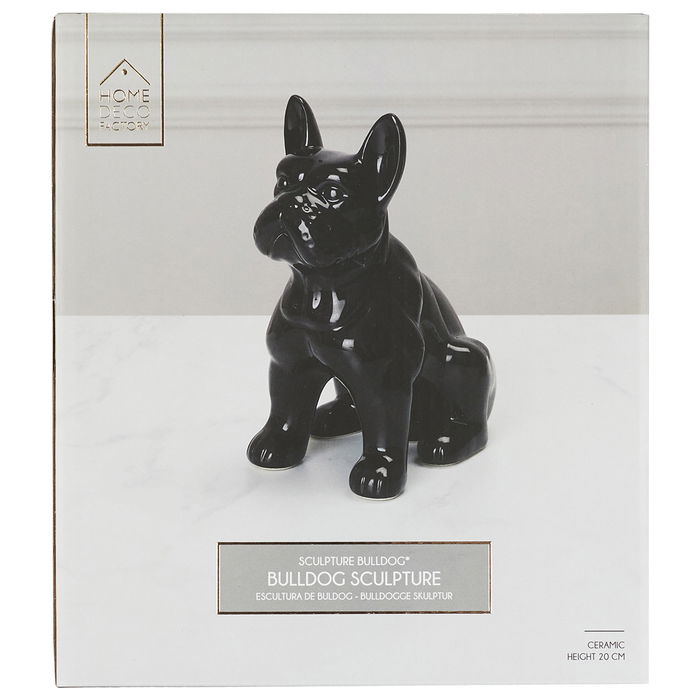 Home Deco Factory Escultura Bulldog Cerámica Negro Brillante 20 cm Colección Galerie