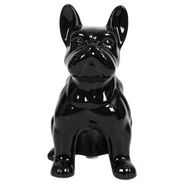 Home Deco Factory Escultura Bulldog Cerámica Negro Brillante 20 cm Colección Galerie