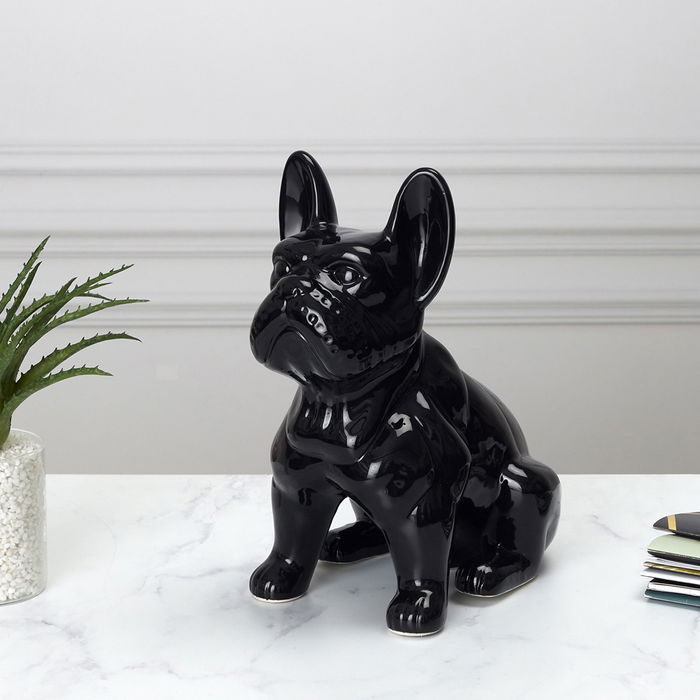 Home Deco Factory Escultura Bulldog Cerámica Negro Brillante 20 cm Colección Galerie