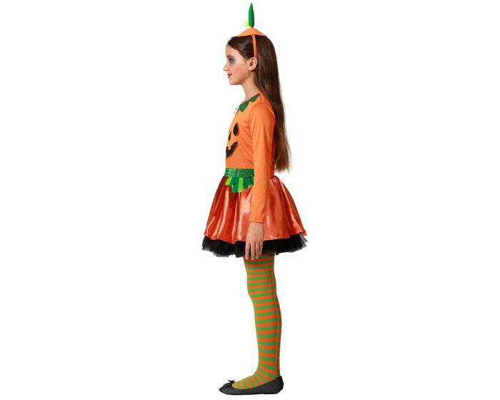 Halloween - Disfraz de Calabaza Naranja con Gorrito Tallo para Niña Halloween 5-6 Años - Vestido y Tocado - Poliéster Halloween - Disfraz de Calabaza Naranja con Gorrito Tallo para Niña Halloween 5-6 Años - Vestido y Tocado - Poliéster
