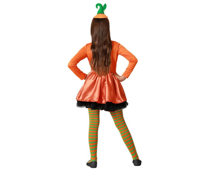 Halloween - Disfraz de Calabaza Naranja con Gorrito Tallo para Niña Halloween 5-6 Años - Vestido y Tocado - Poliéster Halloween - Disfraz de Calabaza Naranja con Gorrito Tallo para Niña Halloween 5-6 Años - Vestido y Tocado - Poliéster