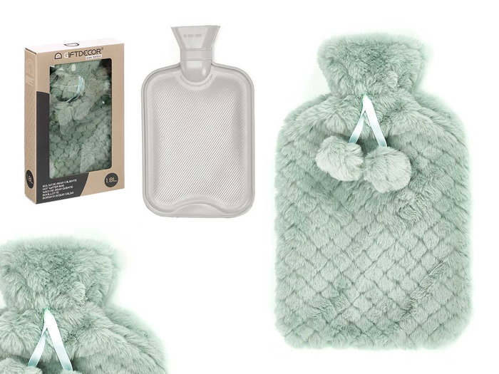 GIFTDECOR Bolsa de Agua 1.8L con Funda de Pelo Verde-Gris GIFTDECOR Bolsa de Agua 1.8L con Funda de Pelo Verde-Gris