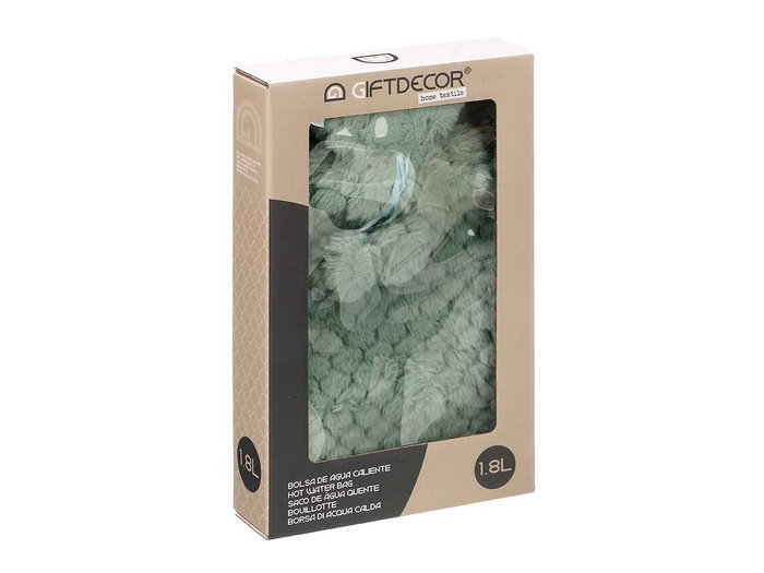 GIFTDECOR Bolsa de Agua 1.8L con Funda de Pelo Verde-Gris GIFTDECOR Bolsa de Agua 1.8L con Funda de Pelo Verde-Gris