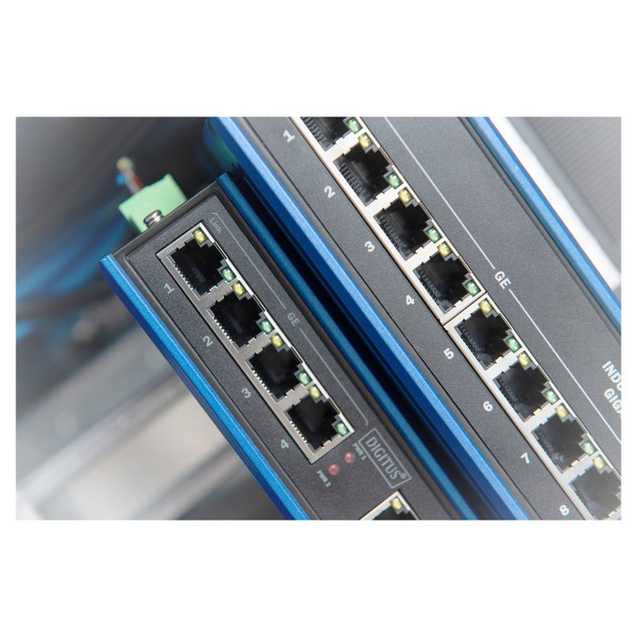 Digitus DN-651119 Switch Industrial 8 Puertos Gigabit Unmanaged, 16 Gbit/s, Full Duplex, Montaje Pared/DIN, -40 a 85 °C