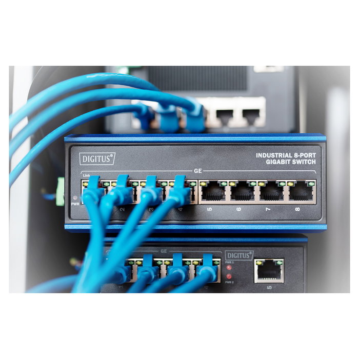Digitus DN-651119 Switch Industrial 8 Puertos Gigabit Unmanaged, 16 Gbit/s, Full Duplex, Montaje Pared/DIN, -40 a 85 °C