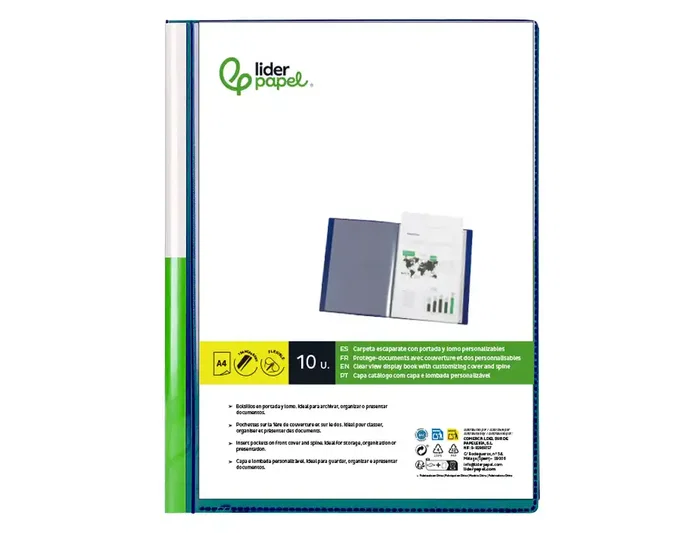 Liderpapel Carpeta con 40 Fundas Canguro Verde Translúcido DIN A4 Liderpapel Carpeta con 40 Fundas Canguro Verde Translúcido DIN A4