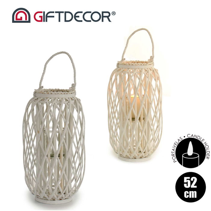Giftdecor Portavela Mimbre 52 cm Blanco, Vidrio, 30x51.3x30 cm