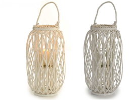 Giftdecor Portavelas de Mimbre Blanco 52cm