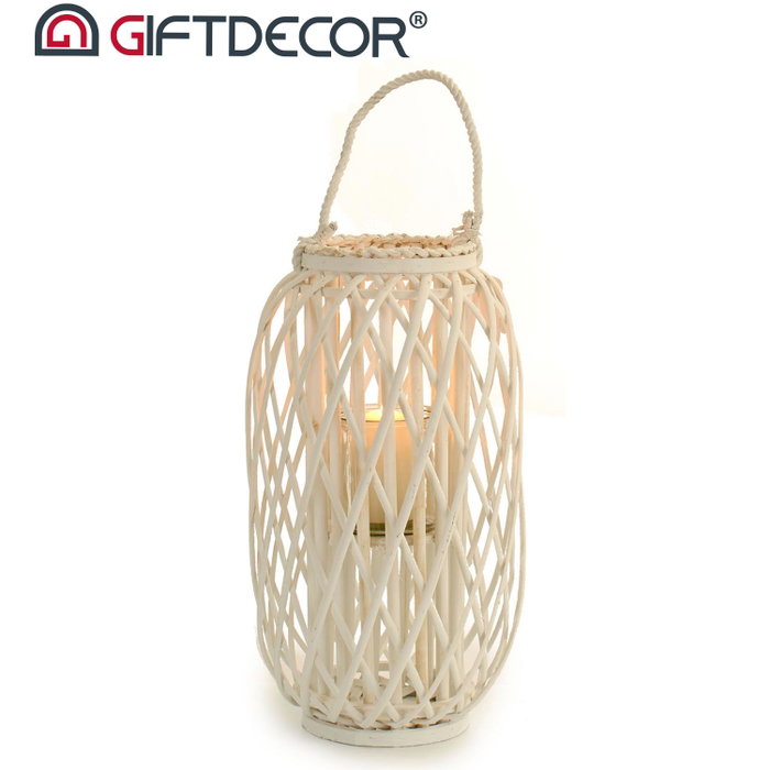 Giftdecor Portavela Mimbre 52 cm Blanco, Vidrio, 30x51.3x30 cm