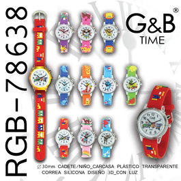 G&B TIME Reloj Infantil con Correa de Silicona 3D, Esfera con Luz LED, Reloj GB