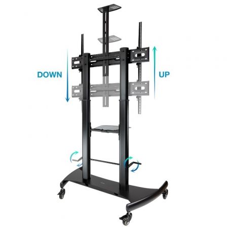 TooQ FS20404HM-B Soporte de Suelo para TV de 60-100 Pulgadas, hasta 100kg, con Ruedas, Inclinable, Regulable en Altura, Negro
