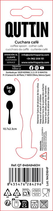 Inde Set 6 Cucharas Cafe 10.7x2.3cmx1.5mm Acero Inoxidable (12 Cajas)