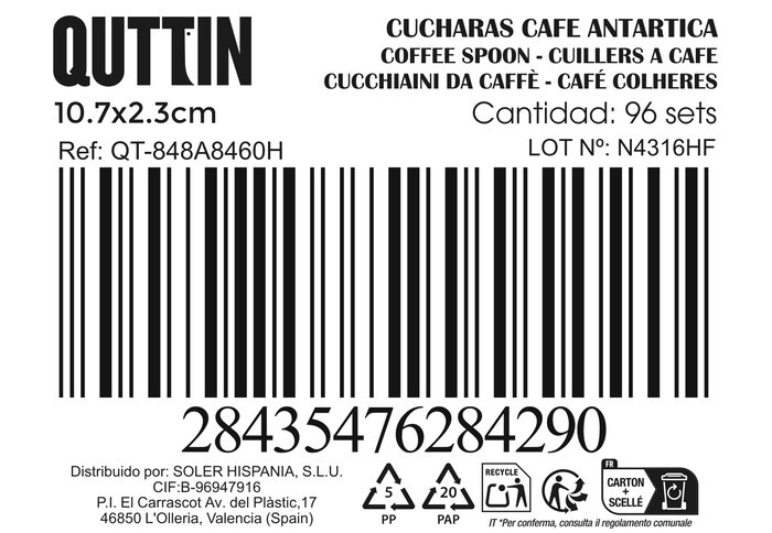 Inde Set 6 Cucharas Cafe 10.7x2.3cmx1.5mm Acero Inoxidable (12 Cajas)