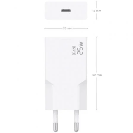 Aisens A110-0999 Cargador de Pared GaN 25W, Ultra Delgado, 1xUSB-C PD3.0, Tecnología AI, Blanco, Carga Rápida para Portátil, Móvil, Tablet
