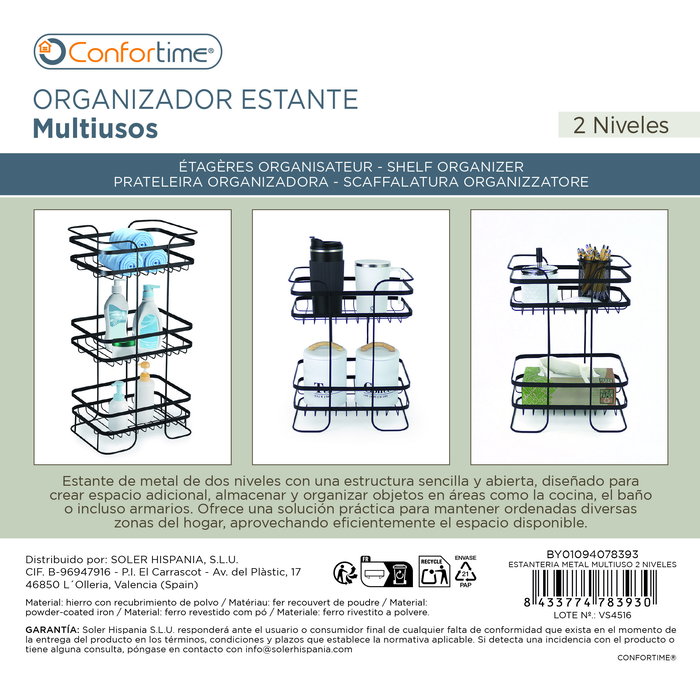 Inde Estantería de Acero con Recubrimiento de Polvo, 2 Niveles Multiusos para Apoyo, Ancho 21.5 cm x Alto 36.1 cm x Largo 28.5 cm (4 Unidades) Inde Estantería de Acero con Recubrimiento de Polvo, 2 Niveles Multiusos para Apoyo, Ancho 21.5 cm x Alto 36.1 cm x Largo 28.5 cm (4 Unidades)