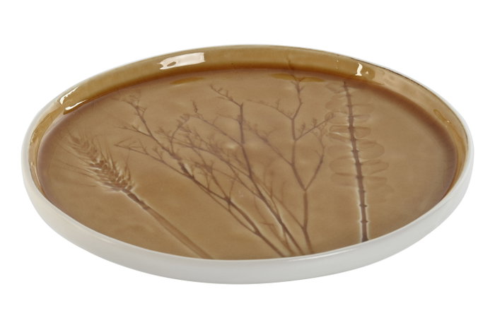 DKD Home Decor Plato de Gres Esmaltado Botanico Amarillo 20x20x1,8 cm