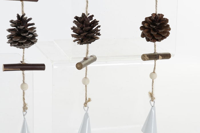 DKD Home Decor Decoración Colgante Navidad Alpina Natural Blanco 4x42x8 cm MDF Piña Metal (12 Unidades)