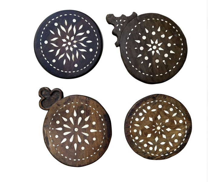 DKD Home Decor Centro de Mesa de Teca y Hueso con Taracea Antiguo Surtido