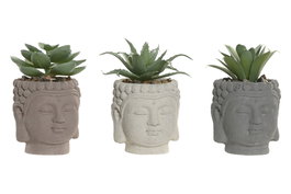 DKD Home Decor Surtido de 3 Figuras de Buda en Cemento, Estilo Oriental
